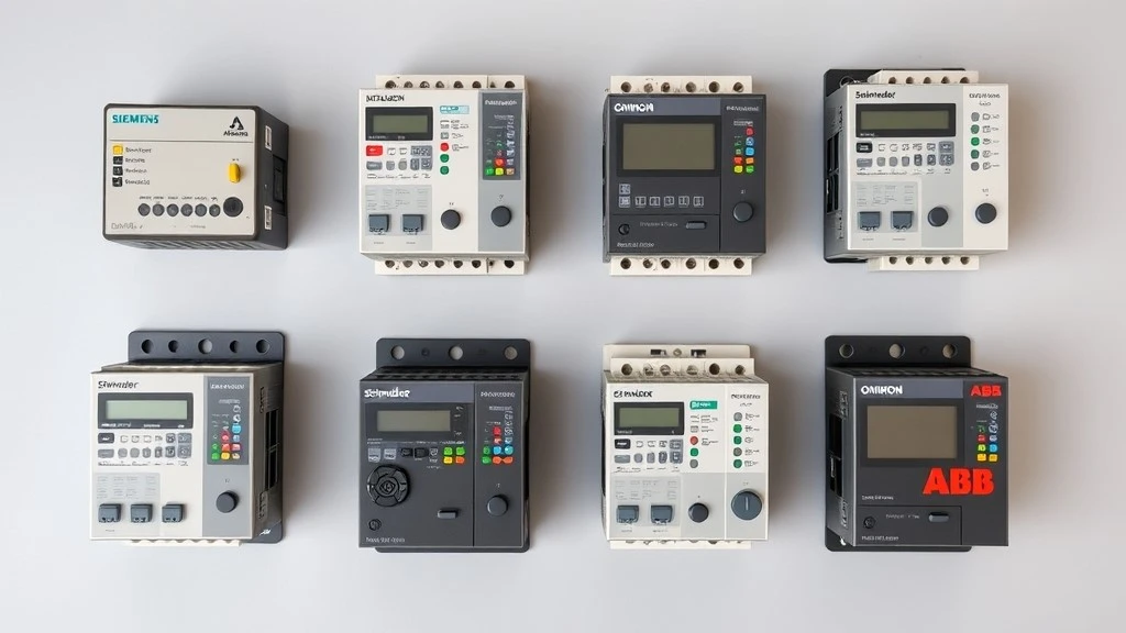 Six industrial PLC units from Siemens, Mitsubishi, Schneider, Omron, Allen-Bradley, and ABB arranged side by side for comparison.jpg Six industrial PLC units from Siemens, Mitsubishi, Schneider, Omron, Allen-Bradley, and ABB arranged side by side for comparison.jpg